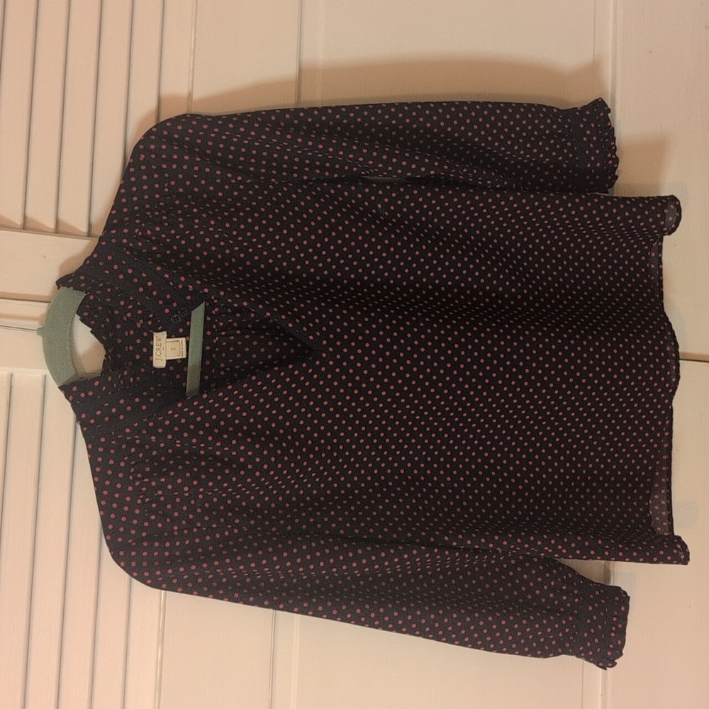 J.Crew Navy and Red Polka Dot Blouse